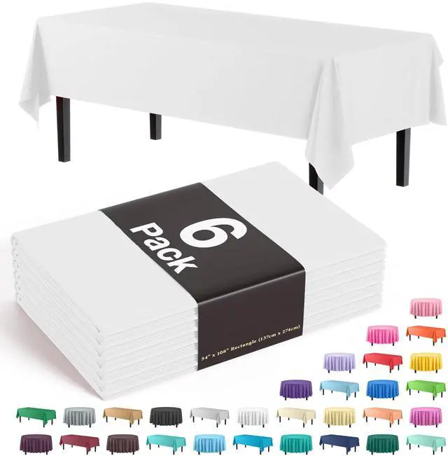 Main image of Exquisite 6-Pack Premium Plastic Tablecloth 54in. x 108in. Rectangle Plastic Table Cover - White