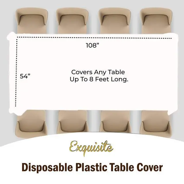 Alt view image 4 of 7 - Exquisite 6-Pack Premium Plastic Tablecloth 54in. x 108in. Rectangle Plastic Table Cover - White