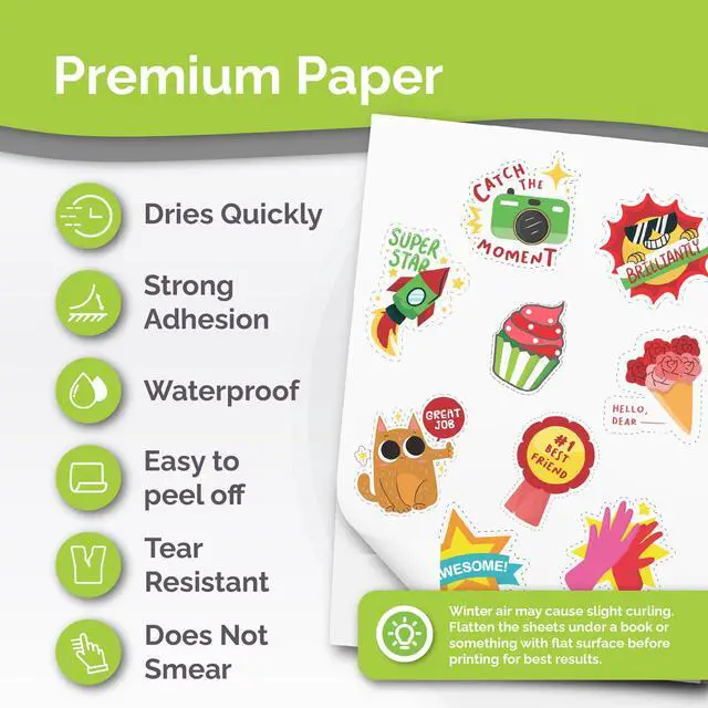 Alt view image 2 of 7 - Premium Printable Vinyl Sticker Paper for Inkjet Printer - 34 Sheets Self-Adhesive Sheets Matte White Waterproof, Dries Quickly Vivid Colors, Holds Ink Well - Tear Resistant