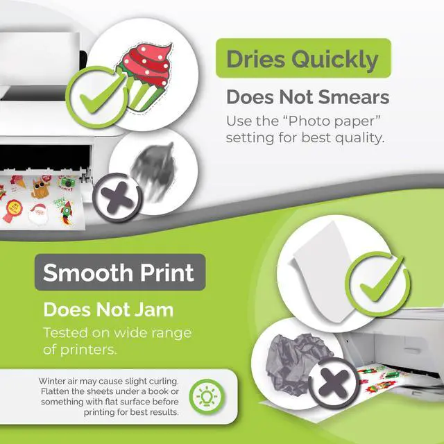 Alt view image 5 of 7 - Premium Printable Vinyl Sticker Paper for Inkjet Printer - 34 Sheets Self-Adhesive Sheets Matte White Waterproof, Dries Quickly Vivid Colors, Holds Ink Well - Tear Resistant