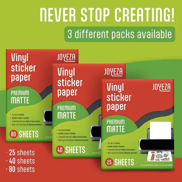 Alt view image 6 of 7 - Premium Printable Vinyl Sticker Paper for Inkjet Printer - 25 Sheets Matte White Waterproof, Dries Quickly Vivid Colors, Holds Ink well- Tear Resistant - Inkjet & Laser Printer