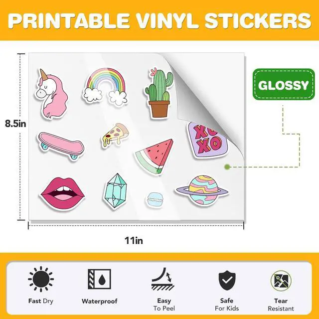 Alt view image 3 of 6 - 20 PCS Sticker Paper for Inkjet Printer, Printable Vinyl Sticker Paper Dries Quickly Vivid Colors, 8.5"x11" Tear Resistant Printable Vinyl, Glossy White, Inkjet & Laser Printer