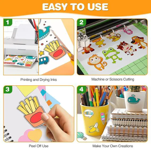Alt view image 4 of 6 - 20 PCS Sticker Paper for Inkjet Printer, Printable Vinyl Sticker Paper Dries Quickly Vivid Colors, 8.5"x11" Tear Resistant Printable Vinyl, Glossy White, Inkjet & Laser Printer