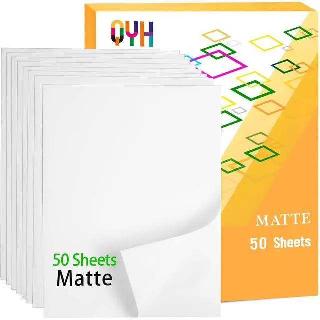 Main image of Printable Vinyl Sticker Paper, 50 Sheets Matte Waterproof White 8.5x11