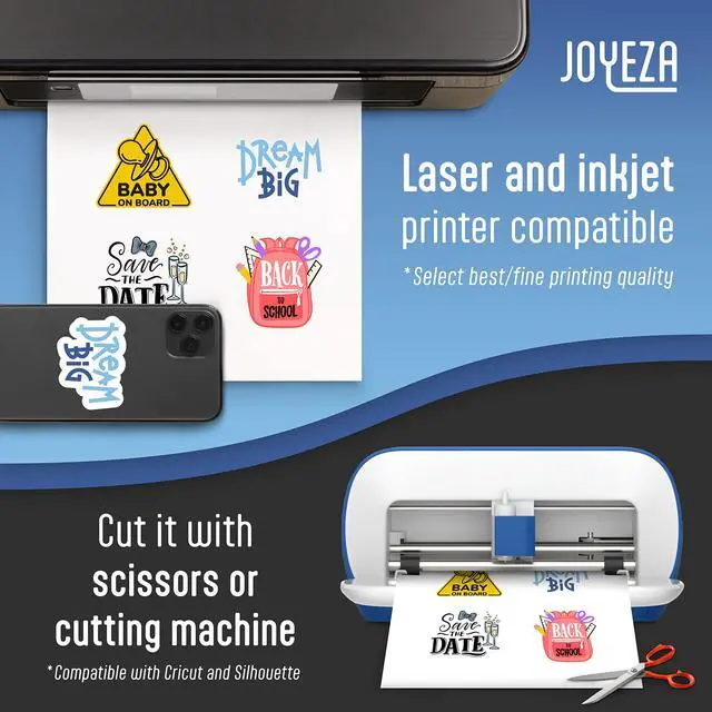 Alt view image 3 of 7 - Premium Printable Vinyl Sticker Paper for Inkjet Printer - 25 Sheets Glossy White Waterproof, Dries Quickly Vivid Colors, Holds Ink Well - Inkjet & Laser Printer