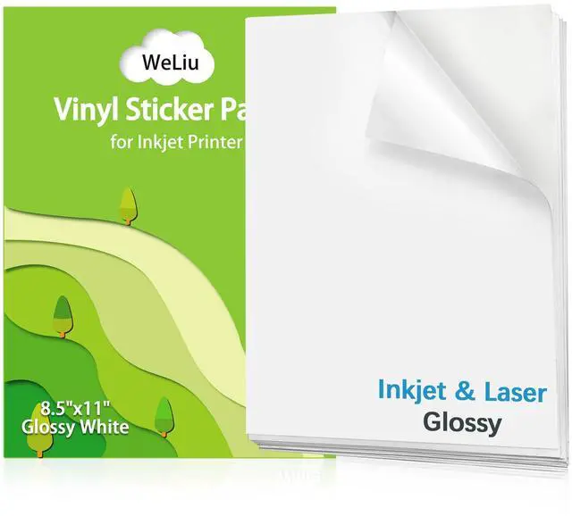 Main image of Glossy Printable Vinyl Sticker Paper for Printer - 21 Sheets