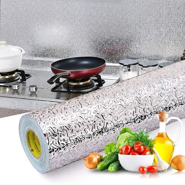 Main image of Silver Contact Paper for Kitchen Oil Proof Waterproof Sticker Aluminum Foil Kitchen Wallpaper Backsplash Peel and Stick Self Adhesive Shelf Liners for Drawer Removable 15.8x78.8 Inch