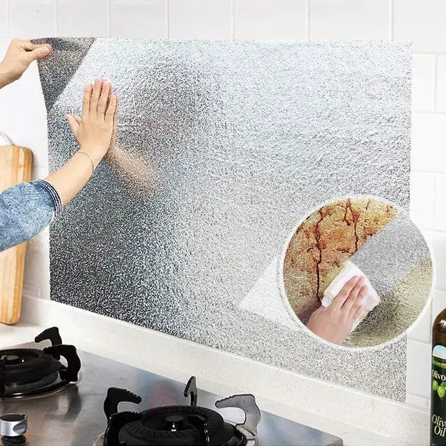 Alt view image 3 of 7 - Silver Contact Paper for Kitchen Oil Proof Waterproof Sticker Aluminum Foil Kitchen Wallpaper Backsplash Peel and Stick Self Adhesive Shelf Liners for Drawer Removable 15.8x78.8 Inch