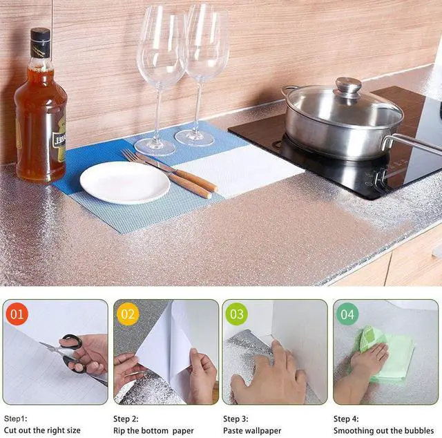 Alt view image 5 of 7 - Silver Contact Paper for Kitchen Oil Proof Waterproof Sticker Aluminum Foil Kitchen Wallpaper Backsplash Peel and Stick Self Adhesive Shelf Liners for Drawer Removable 15.8x78.8 Inch
