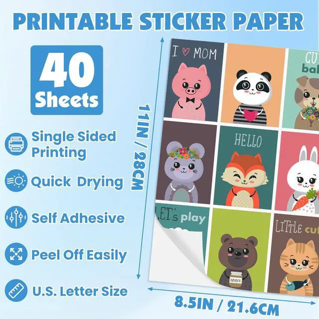Alt view image 2 of 7 - 40 Sheets Glossy Sticker Paper, 8.5in x 11in Sticker Paper for Inkjet & Laser Printer, Self-adhesive Printable Sticker Papers, Vibrant Colors, Dries Quickly, US Letter Size
