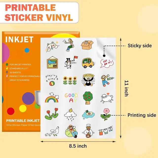 Alt view image 2 of 7 - 30 Sheets Premium Printable Vinyl Sticker, Vinyl Glossy White Waterproof Sticker, Suitable for Inkjet Printers, Dries Quickly, Vivid Colors, Tear Resistant, 8.5x11" Great for Cutting Machines
