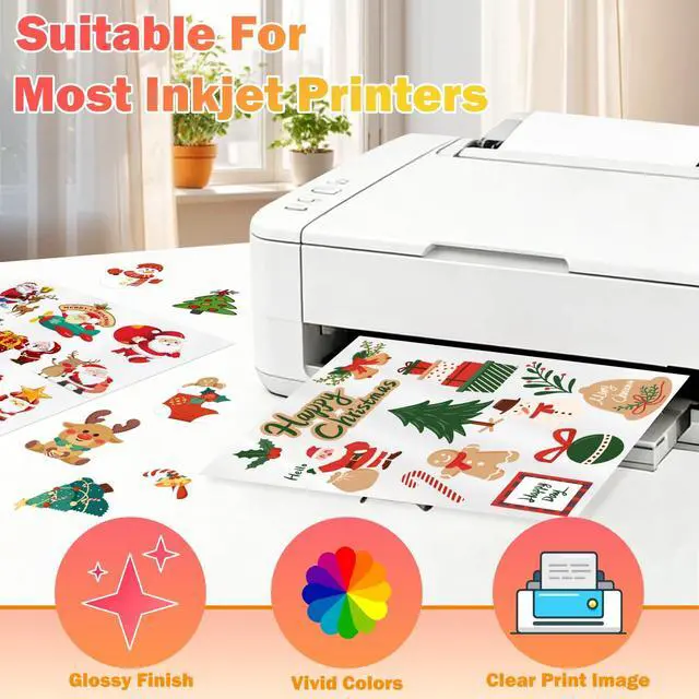 Alt view image 4 of 7 - 30 Sheets Premium Printable Vinyl Sticker, Vinyl Glossy White Waterproof Sticker, Suitable for Inkjet Printers, Dries Quickly, Vivid Colors, Tear Resistant, 8.5x11" Great for Cutting Machines
