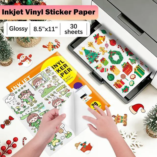 Alt view image 6 of 7 - 30 Sheets Premium Printable Vinyl Sticker, Vinyl Glossy White Waterproof Sticker, Suitable for Inkjet Printers, Dries Quickly, Vivid Colors, Tear Resistant, 8.5x11" Great for Cutting Machines