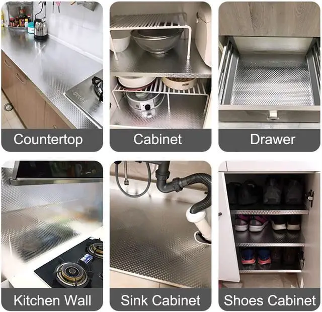 Alt view image 3 of 7 - Kitchen Wallpaper Oil Proof Sticker Aluminum Foil Backsplash Self-Adhesive Contact Paper Cabinet Liner Waterproof and Heat Resistant Peel and Stick Wallpaper(15.7X118 Inches)