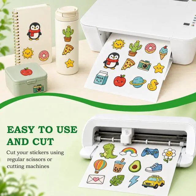 Alt view image 5 of 7 - 30 Sheets Premium Printable Vinyl Sticker Paper for Inkjet Printer, Glossy White Waterproof, Dries Quickly, Vivid Colors, 8.5x11 Inkjet Vinyl Sticker Paper Great for Cutting Machines