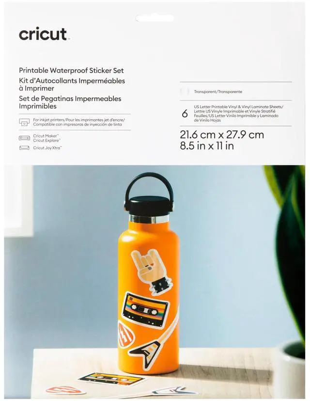 Main image of Printable Waterproof Sticker Set, 6 Clear Sheets (8.5" x 11") - Compatible with Inkjet Printers - for Joy Xtra, Explore, & Maker Machines