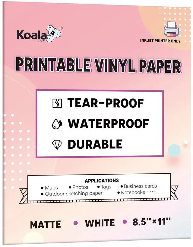 Main image of Waterproof Paper for Inkjet Printer, 8.5x11 Inch 30 Sheets, Matte White Tear-Resistant Printable Paper, Durable and Quick-Drying