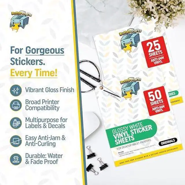 Alt view image 2 of 7 - Glossy Printable Vinyl Sticker Paper Waterproof 25 Sheets 8.5"x11", Inkjet Printer (HP, Canon, Brother Printers Compatible) - Weatherproof White Sticker Sheets - Strong Adhesive
