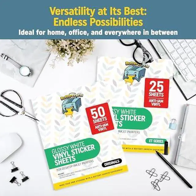 Alt view image 6 of 7 - Glossy Printable Vinyl Sticker Paper Waterproof 25 Sheets 8.5"x11", Inkjet Printer (HP, Canon, Brother Printers Compatible) - Weatherproof White Sticker Sheets - Strong Adhesive