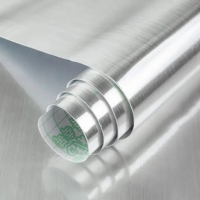 Main image of Silver Contact Paper [Thicken Stainless Steel Metallic Feel Waterproof Oil-Proof Peel and Stick Wallpaper for Kitchen Cabinet Dishwasher Refrigerator Metal Surface Furniture Sticker
