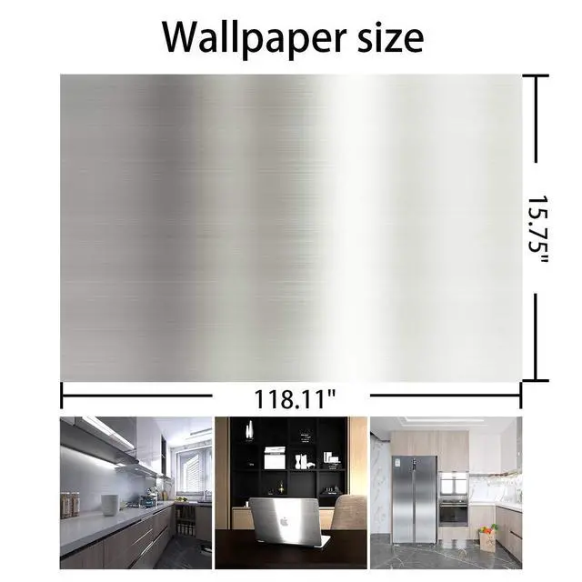 Alt view image 7 of 7 - Silver Contact Paper [Thicken Stainless Steel Metallic Feel Waterproof Oil-Proof Peel and Stick Wallpaper for Kitchen Cabinet Dishwasher Refrigerator Metal Surface Furniture Sticker