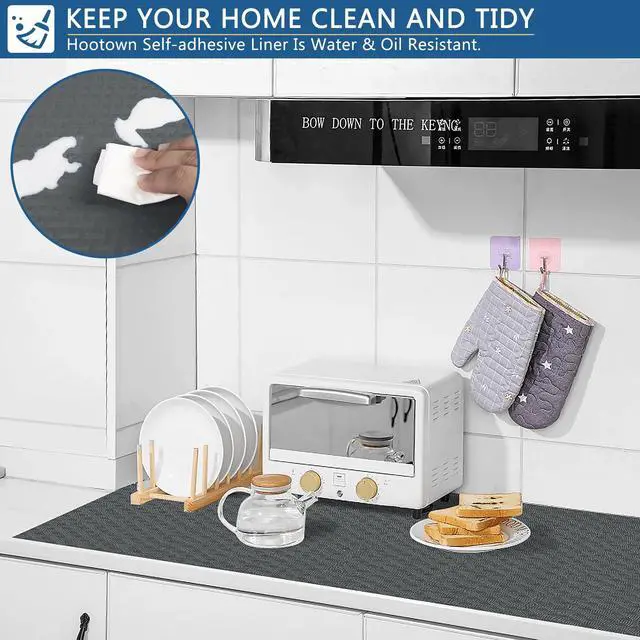 Alt view image 5 of 7 - Self Adhesive Shelf Liner, 11.8" x 78.7" Contact Paper for Cabinets and Drawers, Waterproof & Oil-Proof Kitchen Cabinets Liner, Peel and Stick Cupboard Liner for Countertops,Shelves