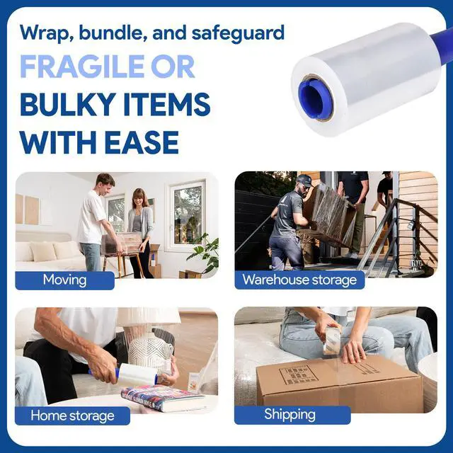 Alt view image 2 of 7 - 2 Pack of 5" Plastic Stretch Film Wrap with Rotating Handles 1000 feet Each 500% Stretch Ability