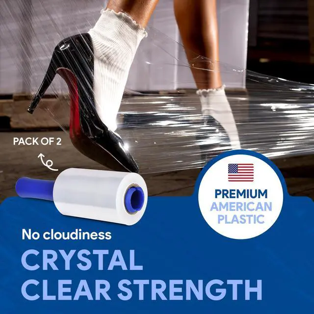 Alt view image 3 of 7 - 2 Pack of 5" Plastic Stretch Film Wrap with Rotating Handles 1000 feet Each 500% Stretch Ability