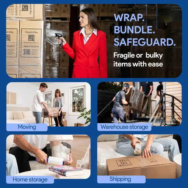 Alt view image 6 of 7 - 2 Pack of 5" Plastic Stretch Film Wrap with Rotating Handles 1000 feet Each 500% Stretch Ability