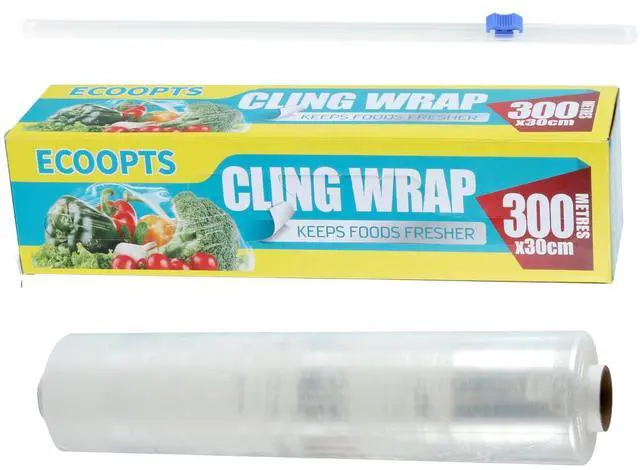Main image of Plastic Food Wrap- 968 SQ. FT. Kitchen Cling Wrap Includes Slide Cutter BPA-Free Clear Cling Film 30cm×300Meters