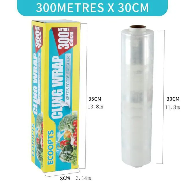 Alt view image 2 of 6 - Plastic Food Wrap- 968 SQ. FT. Kitchen Cling Wrap Includes Slide Cutter BPA-Free Clear Cling Film 30cm×300Meters