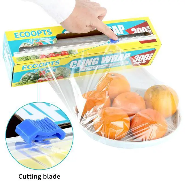 Alt view image 4 of 6 - Plastic Food Wrap- 968 SQ. FT. Kitchen Cling Wrap Includes Slide Cutter BPA-Free Clear Cling Film 30cm×300Meters