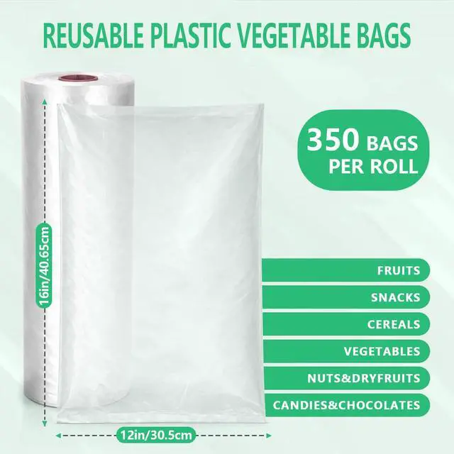 Alt view image 2 of 6 - 12" x 16" Clear Plastic Produce Bag, Food Storage Bag on a Roll, 350 Bags One Roll, Freeze/Heat Clear Bag for Bread, Meat, Vegetables, Fruits