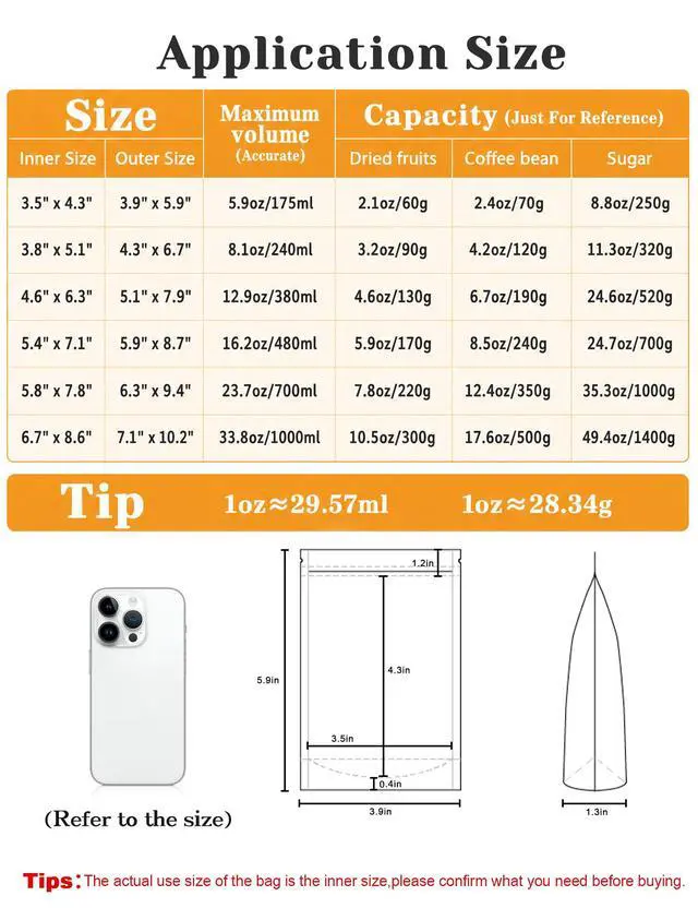 Alt view image 2 of 7 - 100 Pcs Resealable Bags,Outer Size 3.9" x 5.9" (Inner Size 3.5" x 4") Clear Stand Up Zipper Bags for Packaging Products, Herbs, Snacks, Tea, Spices, Pet Food and Soaps