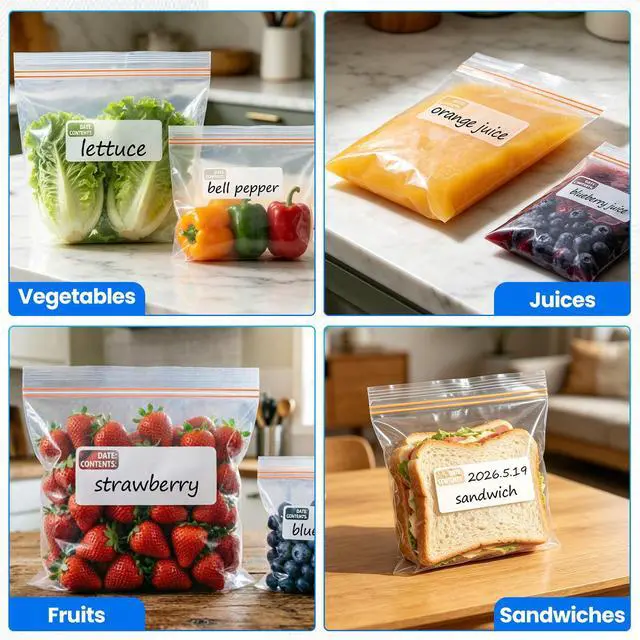 Alt view image 6 of 7 - 300 Count Quart Food Storage Bags, Reclosable Quart Bags with Double Zipper Seal, Plastic Food Storage Bags for Meat, Vegetables, Fruits, SandwichSnackStand-Up Bottom