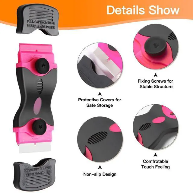 Alt view image 3 of 7 - Razor Blade Scraper Tool Kit, Pink Razor Scrapers Tool & 20Pcs Extra Blades, Plastic Paint Scraper Tool, Razor Scraper Tool for Glass Top Stove, Scrappers for Cleaning Window,Decals,Stickers,Adhesive
