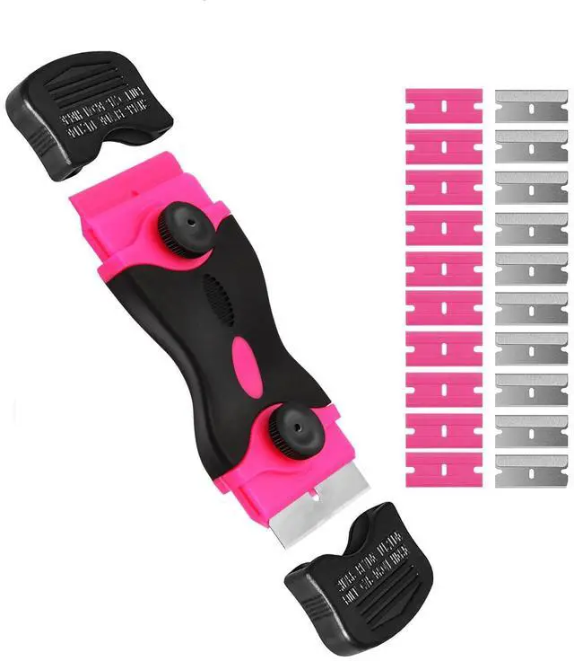 Main image of Razor Blade Scraper Tool Kit, Pink Razor Scrapers Tool & 20Pcs Extra Blades, Plastic Paint Scraper Tool, Razor Scraper Tool for Glass Top Stove, Scrappers for Cleaning Window,Decals,Stickers,Adhesive