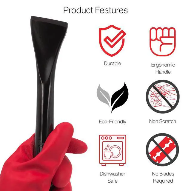 Alt view image 3 of 7 - Plastic Scraper Tool, 2 Pack, Non-Scratch, 1.7 Inch Wide Blade, Long Ergonomic Handle, Heat Resistant (460F), Dishwasher Safe - Clean Ovens, Countertops, Hard Floors, Walls, and Windows