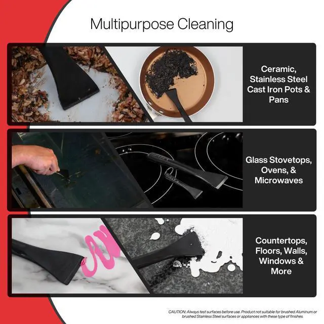 Alt view image 5 of 7 - Plastic Scraper Tool, 2 Pack, Non-Scratch, 1.7 Inch Wide Blade, Long Ergonomic Handle, Heat Resistant (460F), Dishwasher Safe - Clean Ovens, Countertops, Hard Floors, Walls, and Windows