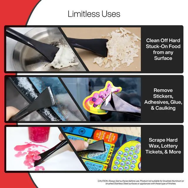 Alt view image 6 of 7 - Plastic Scraper Tool, 2 Pack, Non-Scratch, 1.7 Inch Wide Blade, Long Ergonomic Handle, Heat Resistant (460F), Dishwasher Safe - Clean Ovens, Countertops, Hard Floors, Walls, and Windows