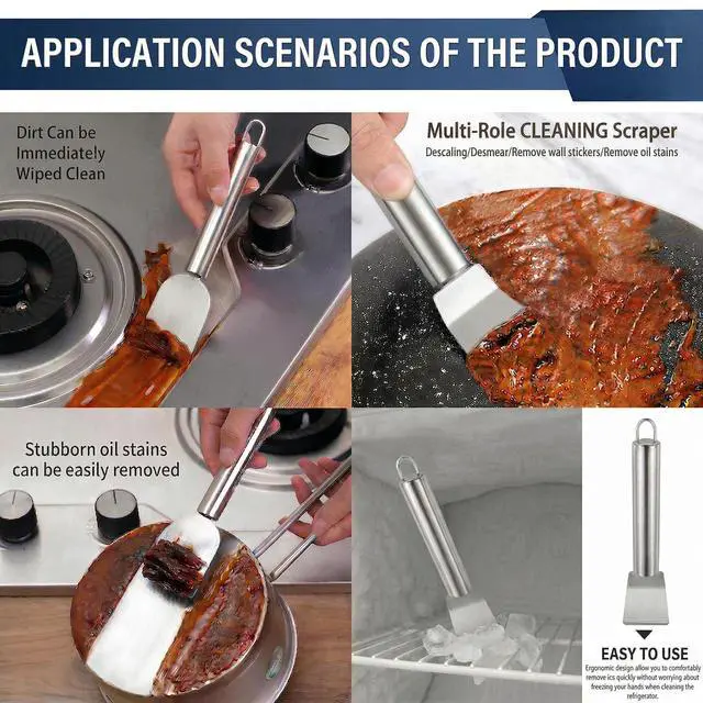 Alt view image 3 of 7 - 2 PCS Stainless Steel Scrapers, Cleaning Scraper Tool, Paint Scrapers, Multifunctional Metal Scraper Tools for Cookware, Stovetop, Adhesive, Oven Racks, Grout, Grill, Glass, Kitchen & Home