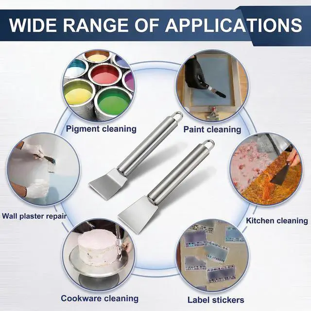 Alt view image 5 of 7 - 2 PCS Stainless Steel Scrapers, Cleaning Scraper Tool, Paint Scrapers, Multifunctional Metal Scraper Tools for Cookware, Stovetop, Adhesive, Oven Racks, Grout, Grill, Glass, Kitchen & Home