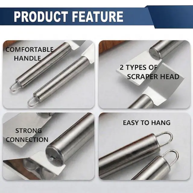 Alt view image 7 of 7 - 2 PCS Stainless Steel Scrapers, Cleaning Scraper Tool, Paint Scrapers, Multifunctional Metal Scraper Tools for Cookware, Stovetop, Adhesive, Oven Racks, Grout, Grill, Glass, Kitchen & Home