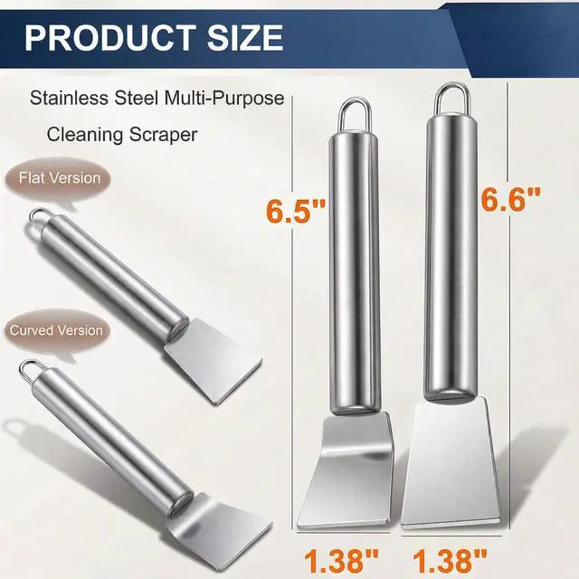 Alt view image 6 of 7 - 2 PCS Stainless Steel Scrapers, Cleaning Scraper Tool, Paint Scrapers, Multifunctional Metal Scraper Tools for Cookware, Stovetop, Adhesive, Oven Racks, Grout, Grill, Glass, Kitchen & Home