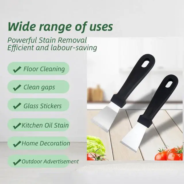 Alt view image 3 of 7 - 2Pcs Cleaning Scraper for Ovens, Stoves, Induction Hob, Stainless Steel Multi-Kitchen Scraperwith 3Pcs Stainless Steel Brass Nylon Brush ,Straight Version + Bending Version (Black)