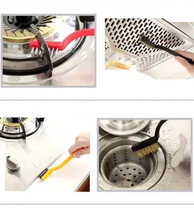 Alt view image 6 of 6 - 5Pcs Kitchen Stove Cleaning Brush + Scraper Tool Set, Heavy Duty Scraper for Gas Burners Cooktop Pot Pan Brass, Stainless Steel and Nylon Brush Head Brushes for Range Hood Grease Grime
