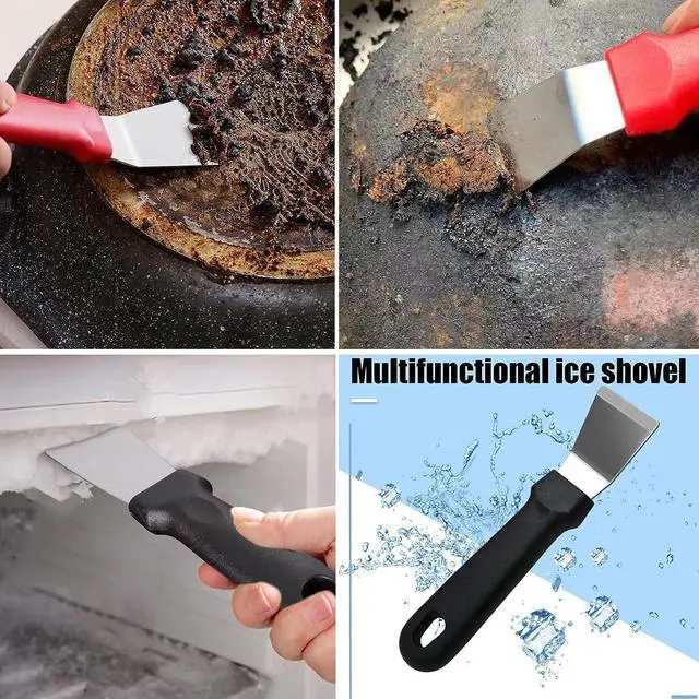 Alt view image 4 of 6 - 5Pcs Kitchen Stove Cleaning Brush + Scraper Tool Set, Heavy Duty Scraper for Gas Burners Cooktop Pot Pan Brass, Stainless Steel and Nylon Brush Head Brushes for Range Hood Grease Grime