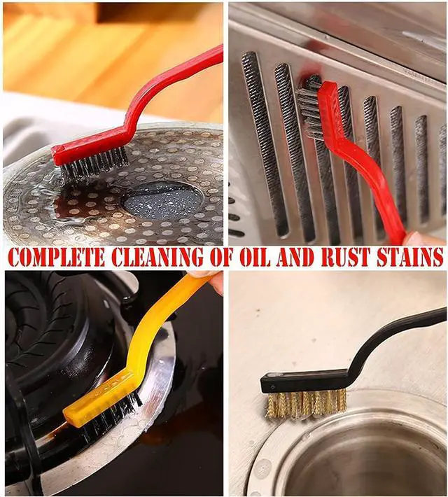 Alt view image 5 of 6 - 5Pcs Kitchen Stove Cleaning Brush + Scraper Tool Set, Heavy Duty Scraper for Gas Burners Cooktop Pot Pan Brass, Stainless Steel and Nylon Brush Head Brushes for Range Hood Grease Grime