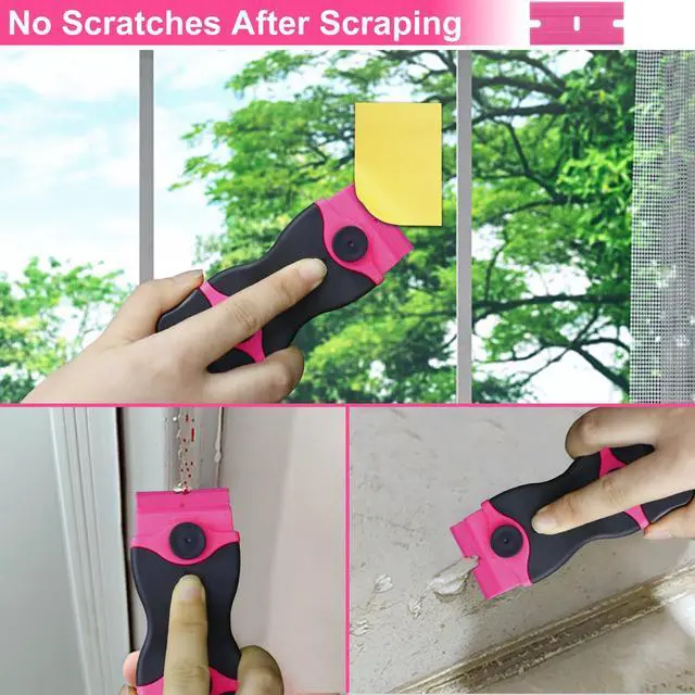 Alt view image 3 of 7 - Razor Blade Scraper - Pink Razor Scraper Gift for Women, 2-in-1 Scraper Tool Set with 20Pcs Razor Blades for Removing Window Labels, Decals, Stickers, Glass Stove Top (2 Pack)