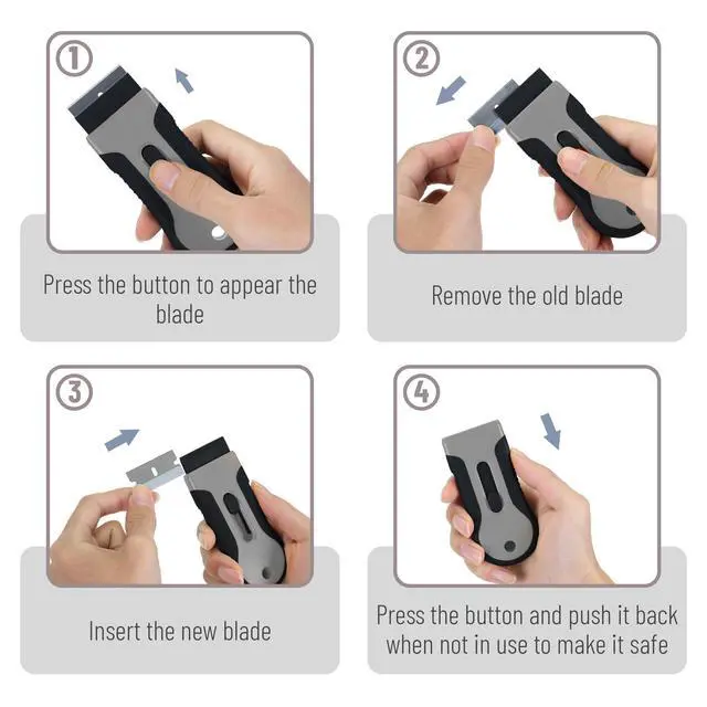 Alt view image 4 of 7 - Razor Blade Scraper Tool, 2 Pack, 30 Extra Stainless Steel Blades, Anti-Slip Ergonomic Handle Design, Razor Scraper Set for Cleaning Window, Paint, Oven, Glass, Stove